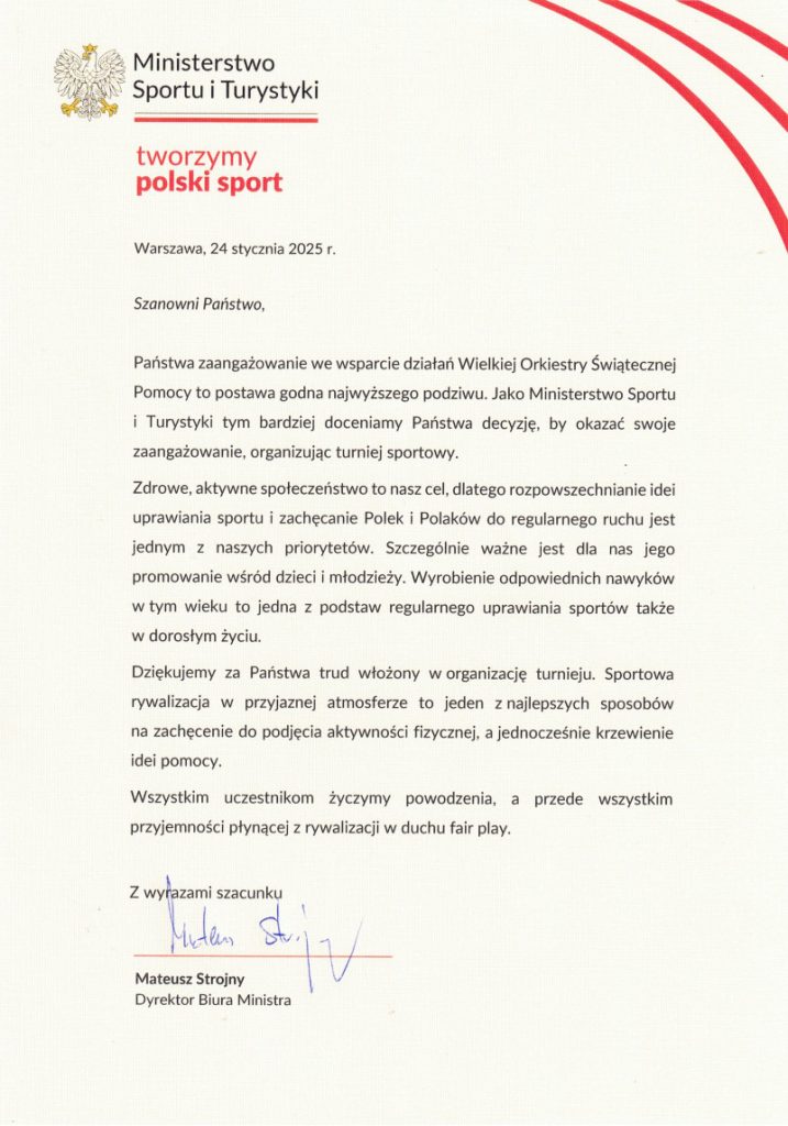 SKS POTENCJAŁ - list od Ministerstwa Sportu i Turystyki