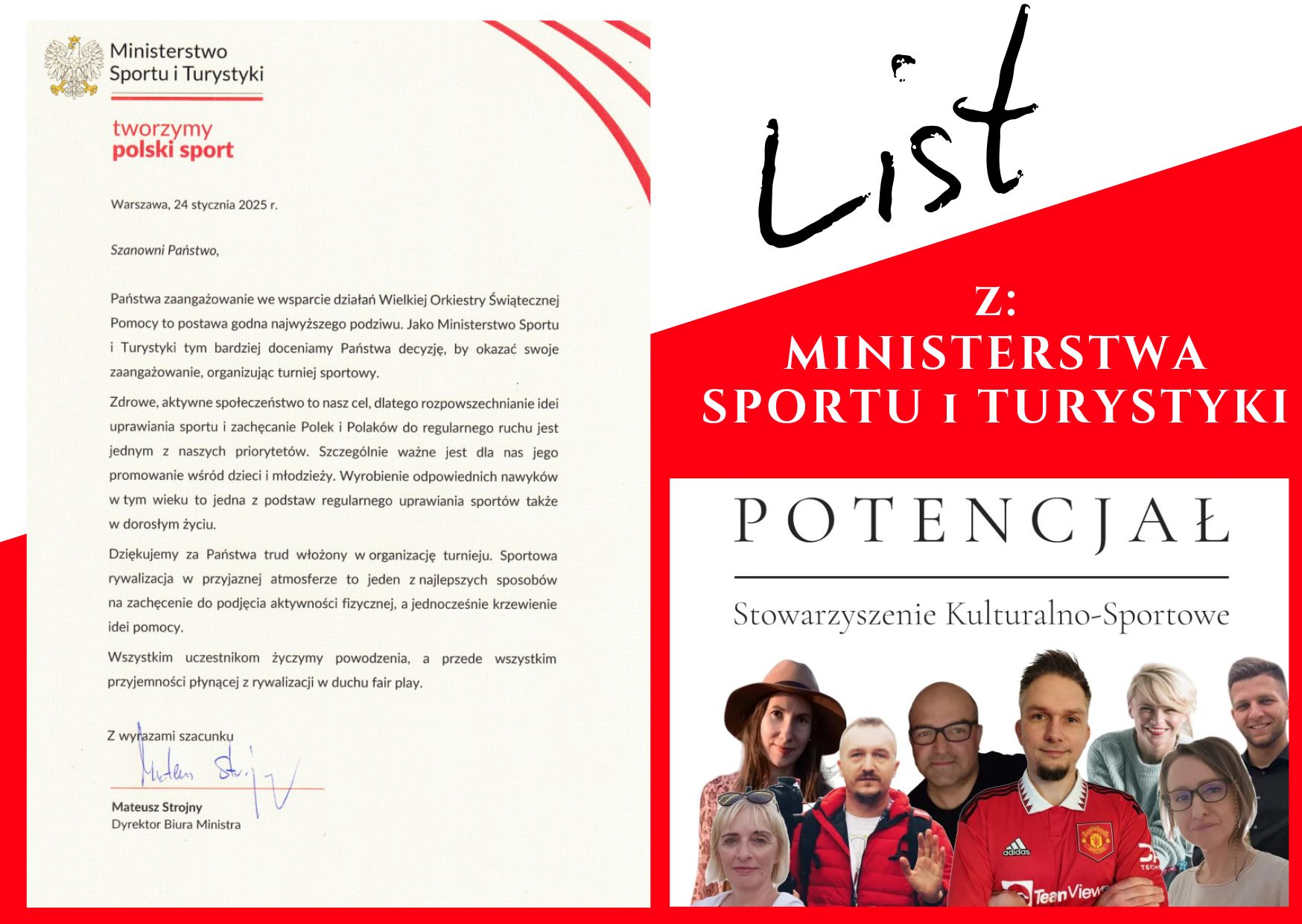 List dla SKS POTENCJAŁ z Ministerstwa Sportu i Turystyki. 3 SKS POTENCJAŁ - List z Ministerstwa Sportu i Turysztyki